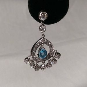 Blue Topaz Color & Rhinestone Tear Drop Earrings